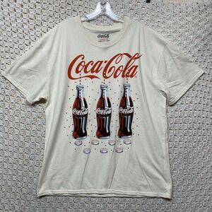 Coca Cola T-Shirt Men's  XL  Tan Cream Bottles Coke Is It Tee Rare Short Sleeve